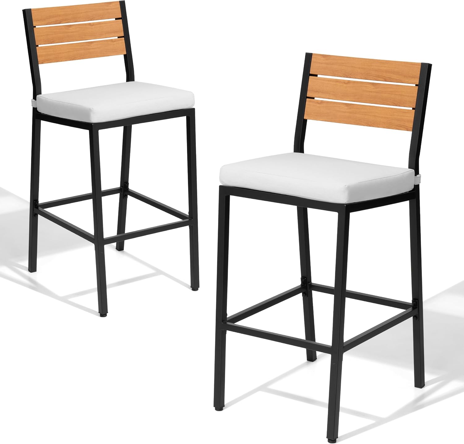 Crestlive Products Outdoor Bar Stools Set of 2, Patio Counter Height Barstools with Cushions, Tall Chairs with Back and Footrest for Deck, Lawn, Garden, Backyard, Poolside, Or Indoor Use