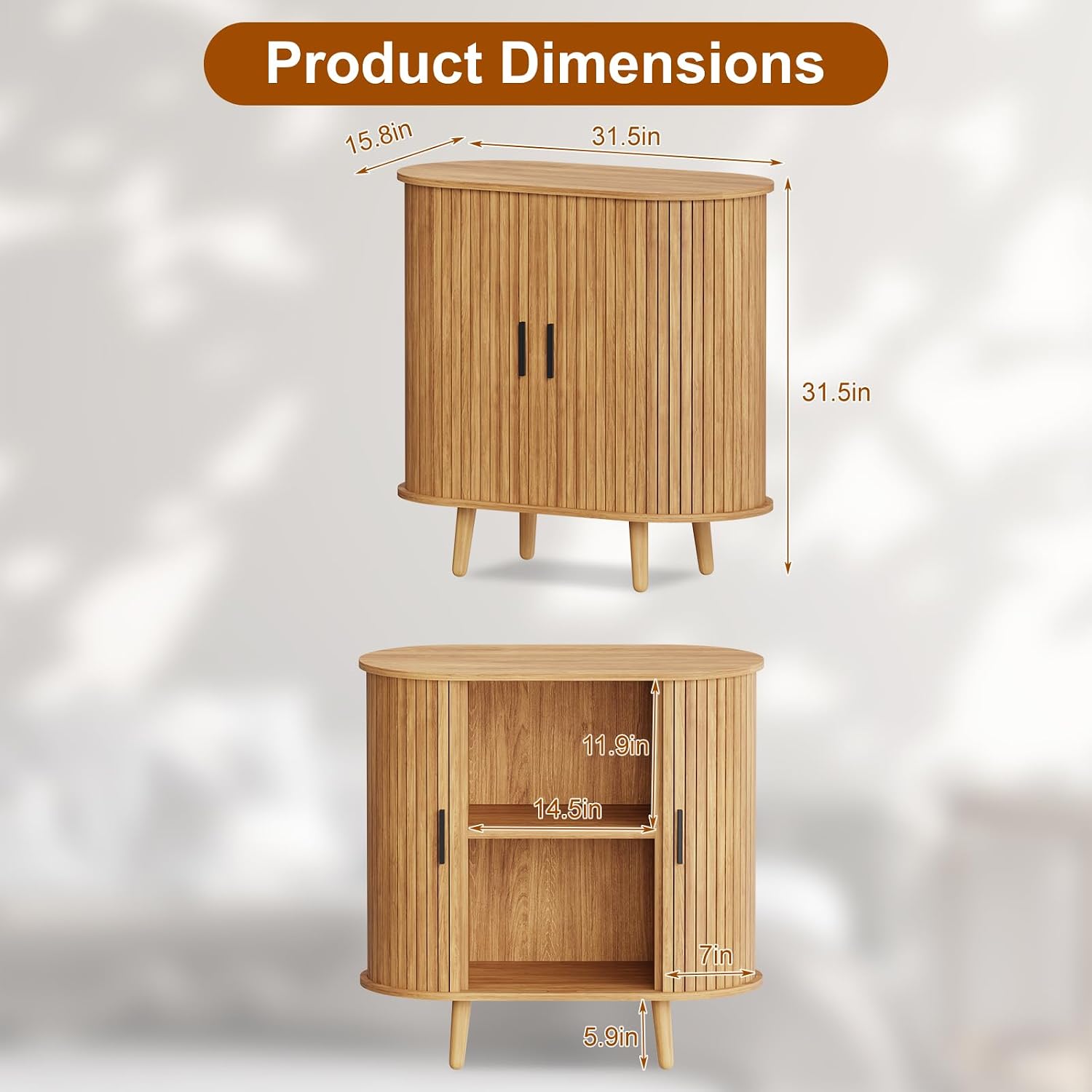 31.5" Buffet Cabinet,Sideboard Buffet Cabinet with Storage,Sideboard Console Table with Sliding Door & Adjustable Shelf,Curved Edge Sideboard Cabinet for Living Room, Kitchen(Natural)