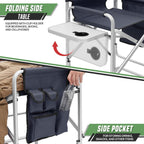 Directors Chair, 31“Tall Foldable Camping Chairs, Folding Aluminum Frame Vanity Chair, Makeup Artist Chair, Portable Camping Chair with Side Table, Cup Holder and Pockets, 250lbs Capacity(Blue)