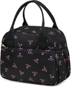 CAMTOP Lunch Box for Women Men Insulated Lunch Bag Lunch Tote Bag Leakproof Thermal Cooler Large Capacity for Travel Work School Picnic (Black Pink Bow)
