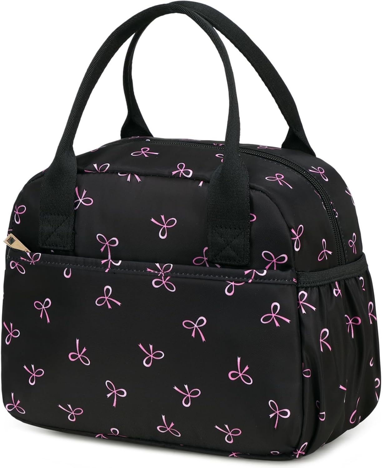 CAMTOP Lunch Box for Women Men Insulated Lunch Bag Lunch Tote Bag Leakproof Thermal Cooler Large Capacity for Travel Work School Picnic (Black Pink Bow)