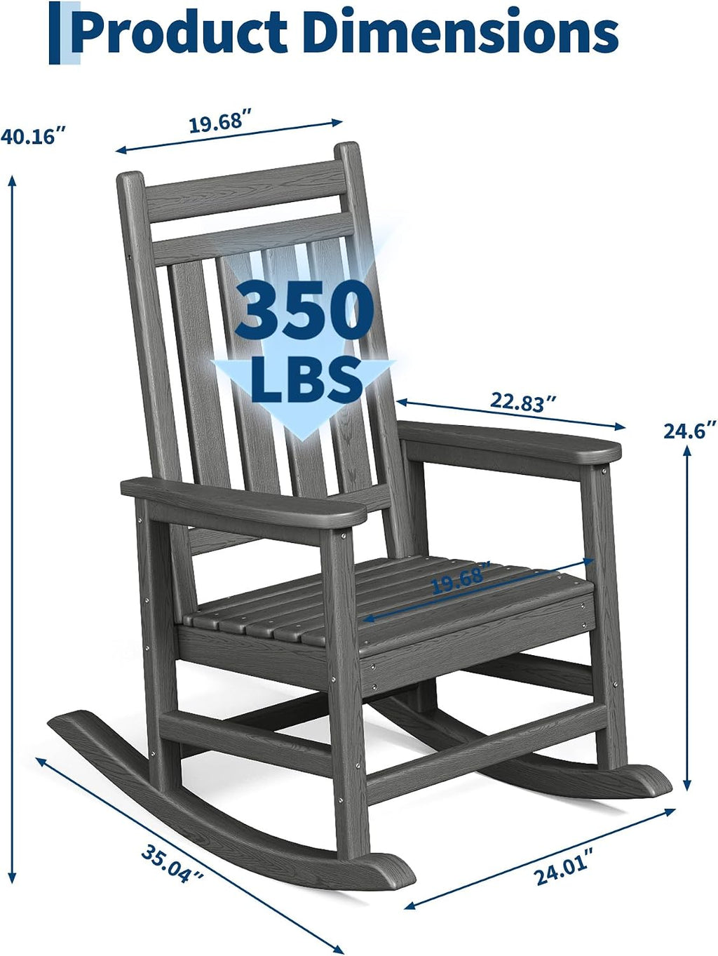 Garvee 2-Tier Outdoor Rockiong Chair 18 x 15 inch, HDPE Patio End Tables for Pool Deck Indoor Backyard, Gray