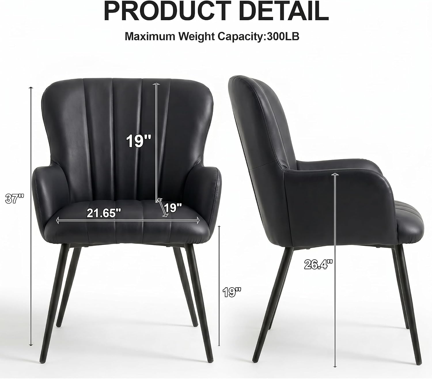 Office Accent Chair of 2 for Guests，Small Chairs for Small Spaces Occasional Podcast Comfortable Study Reading Armchair Armchair with Wide Seat Living Room Bed Room Faux Leather (2, Black)