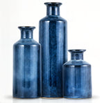 Mowtanco Blue Ceramic Vase Set of 3 Small Vases, Modern Farmhouse for Home Decor Bottles, Rustic Terracotta Vase Decorative Vases for Table,Fireplaces Decor, Bookshelf, Living Room