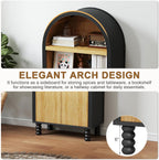 EROMMY 66.7" Arched Cabinet, Kitchen Pantry with Fluted Panel Door, Tall Storage Cabinet Arch Bookcase with Open Display Shelf, Versatile Cupboard for Kitchen, Dining Room, Living Room, Black