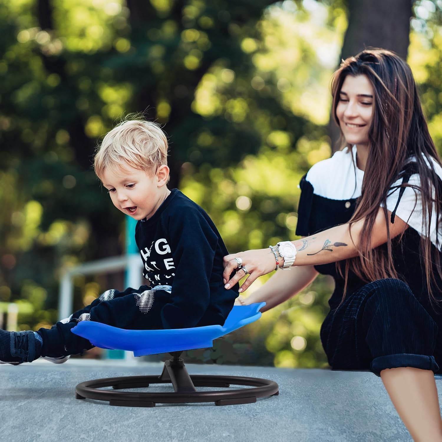 Sensory Spinning Chair for Kids with Autism & ADHD, Swivel Chair for Indoor/Outdoor Use, Sit and Spin Toys, Fish-Shaped Sensory Chairs for Autistic Children, Training Body Coordination (Dark Blue)