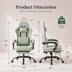 Computer Gaming Chair - High Back Ergonomic Desk Chair with Footrest and Lumbar Support, Height Adjustable Task Chair with Linkage Armrests and Headrest, 360° Swivel Wheels, Green