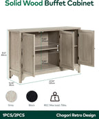 Chogori Solid Wood Buffet Cabinet Sideboard with Hand-Rubbed Finish, Gold-Toned Hardware & Adjustable Shelves Holds 75lbs, 47.24″ L for Kitchen Dining Living Room Entryway, 1PCS, Gray