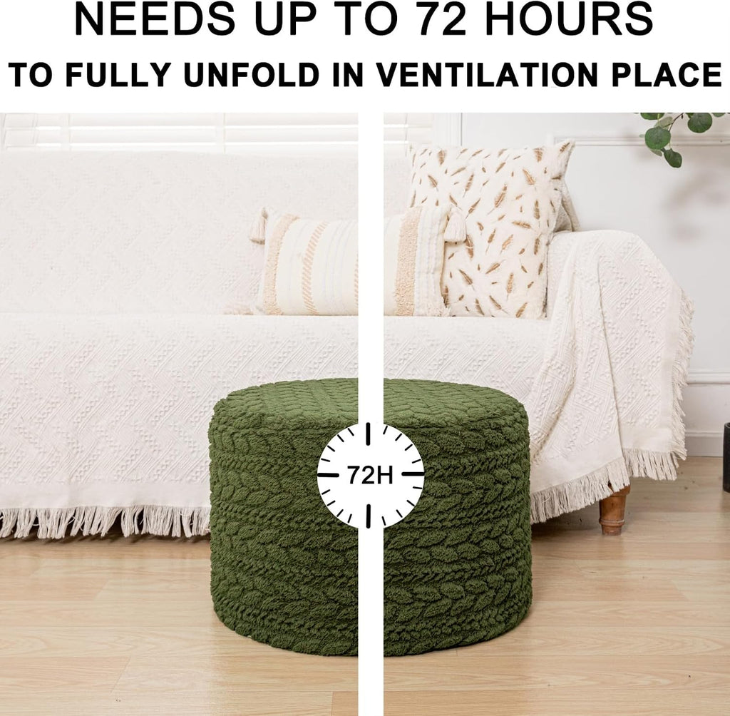 Round Pouf Ottoman Foot Stool 20x14In Ottoman Footrest for Couch Sofa Green | All-in-one Foam Floor Pouf,Ottoman Coffee Table,Footstool Ottoman Boho Poof Home Decor Beanbag Chairs for Living Room Bedroom