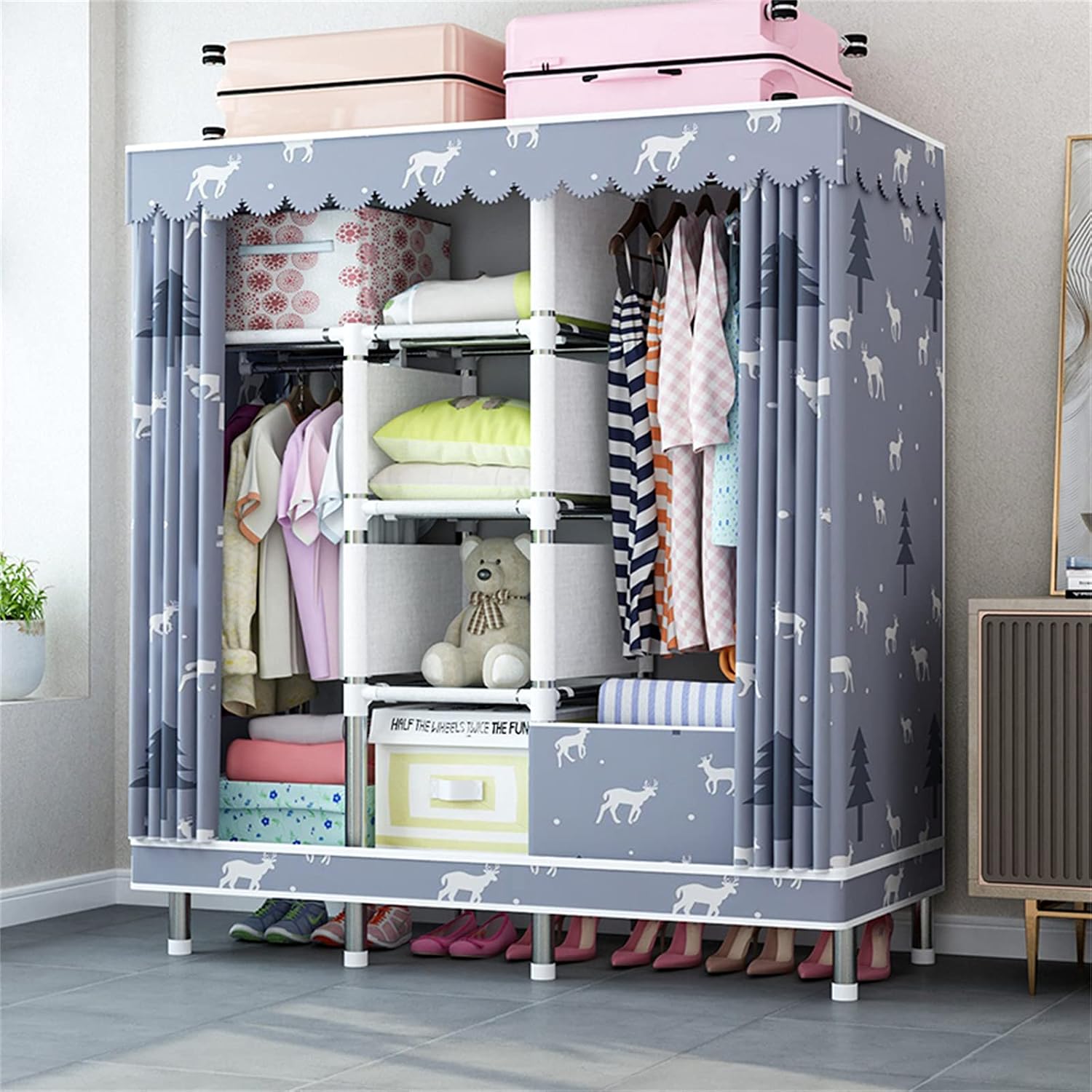 Creativity Assemble Cloth Hangers Stable Open Home Wardrobe Partition Storage Box,Portable Wardrobe(172 * 102 * 45CM)