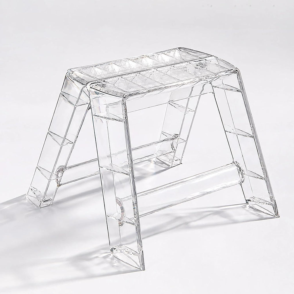 Clear Acrylic-Style Folding Stool, Portable Lightweight Folding Seat, Compact Space Saving Stool for Bathroom, Vanity, Bedroom, Closet & Small Spaces(Transparent)