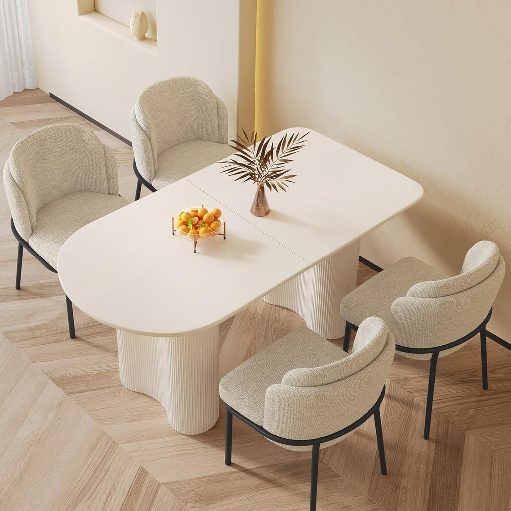 Modern Dining Table Set for 4, 55.11" L Oval Kitchen Table with 4 Dining Chairs for Dining Room, Kitchen, 5 Pieces Dining Set, White