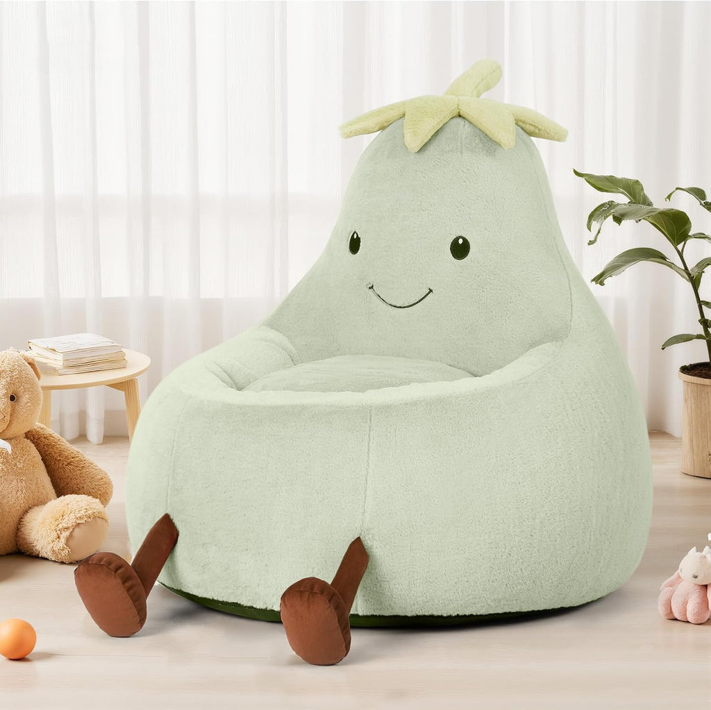 DUMOS Kids Bean Bag Chair, Stuffed Toddler Couch with Faux Rabbit Fur Cover for Teens & Kids, Comfy Lazy Sofa Chair for Reader, Living Room, Bedroom, Aged 4-12 Years, 31 Inch, Green
