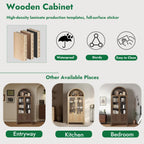 Arched Storage Cabinet with 2 Doors and 5-Tier Shelves for Living Room, 71" Tall Wooden Pantry Cabinet for Dining Room and Kitchen, Floor Bathroom Organizer, Natural Wood Color