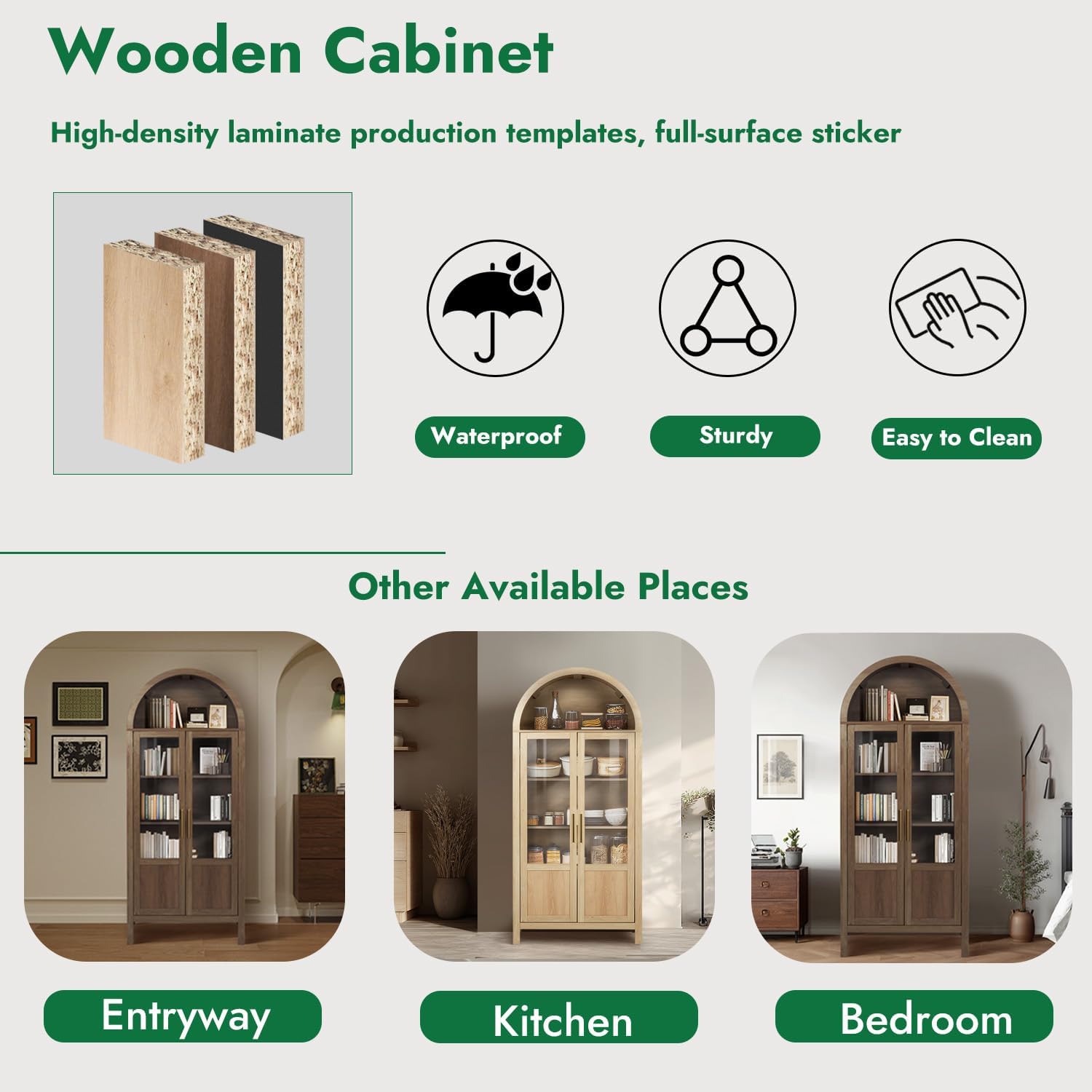 Arched Storage Cabinet with 2 Doors and 5-Tier Shelves for Living Room, 71" Tall Wooden Pantry Cabinet for Dining Room and Kitchen, Floor Bathroom Organizer, Natural Wood Color