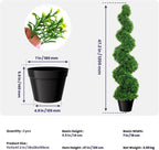 4ft Artificial Boxwood Spiral Tree Set (2 Pieces), Faux Plants Outdoor with Weighted Pot, Artificial Outdoor Plants for Outdoor Walkway & Indoor Decor, Boxwood Topiary, Artificial Trees for Outdoors