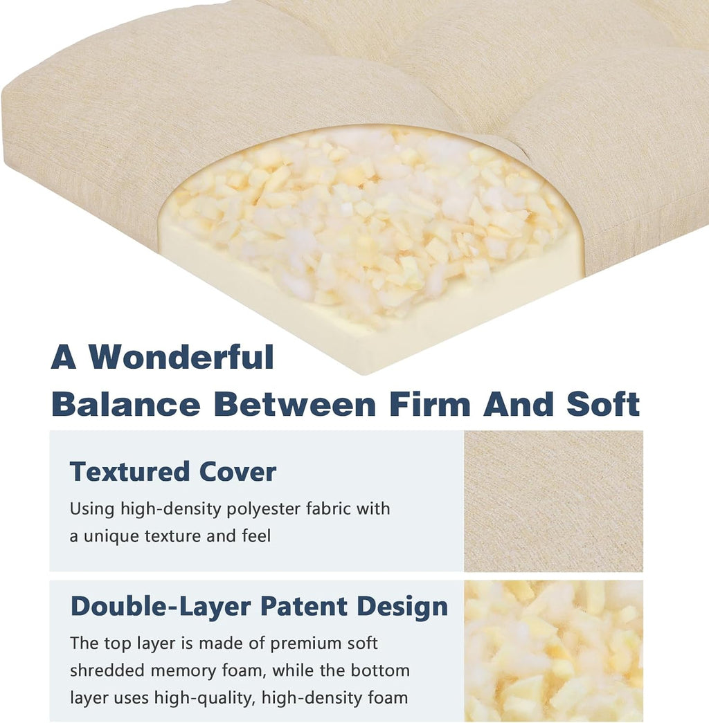 baibu 40 Inch Memory Foam Bench Cushion, Dual-Layer Patent Design Non-Slip Indoor Bench Cushion with Ties, 40x15x3Inch, Beige