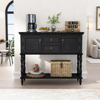 Retro Console Table with 2 Drawers and 2 Doors, 42 Inch Narrow Entryway Table with Open Storage Shelf and Roman Spindle Legs, Vintage Wood Accent Sofa Table for Living Room, Hallway