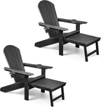 VonHaus Black Adirondack Chair Set of 2 - Reclining Slatted Style Garden Chair with Pull-out Footrest - Durable Weather Resistant HDPE Plastic Outdoor Armchair for Patio & Decking - Westport