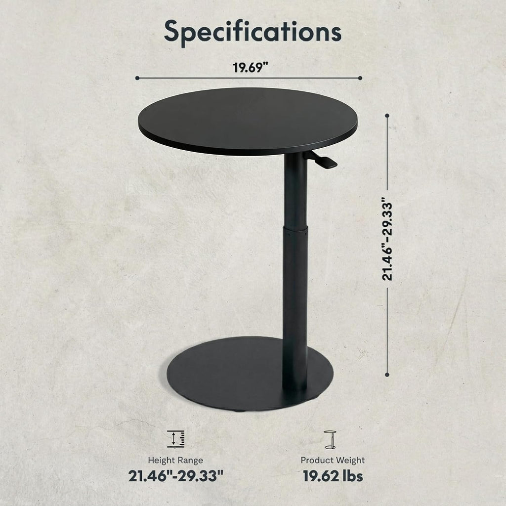 FLEXISPOT Adjustable Side Table, Round End Table for Couch & Bed, Stable & Space-Saving Bed Side Table with Effortless One-Hand Height Adjustment, Low-Profile Steel Base, Perfect for Small Spaces