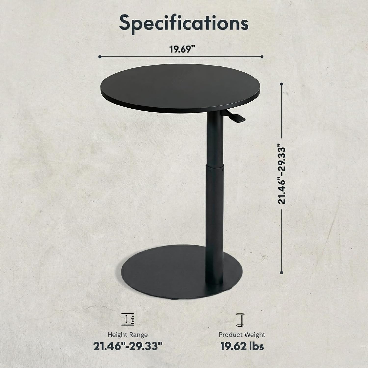 FLEXISPOT Adjustable Side Table, Round End Table for Couch & Bed, Stable & Space-Saving Bed Side Table with Effortless One-Hand Height Adjustment, Low-Profile Steel Base, Perfect for Small Spaces