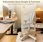 Ergonomic Kids Desk Chair with Adaptive Back Support, Adjustable Footrest, and 90° Flip-Up Armrests — Breathable Study Chair for Ages 3-12, Fits Home Office and Bedroom