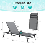 Amopatio Foldable Patio Lounge Chairs Outdoor Portable Pool Chaise Lounge Set of 2 with Side Table for Outside, Weather Resistant, 5-Position Adjustable Backrest, 400 LBS Capacity,Gray