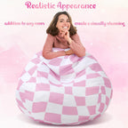 VitalCozy Bean Bag Chair for Teens (No Filler) Stuffed Animal Storage Bean Bag Chair Cover Polyester Stuffable for Kids Plush Toys Clothes Home Supplies(Pink Plaid)