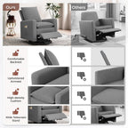 Amopatio Swivel Glider Recliner for Indoor Nursery Rocker Chair Upholstered Single Sofa with Side Pockets and Footrest for Living Room Bedroom(Gray)