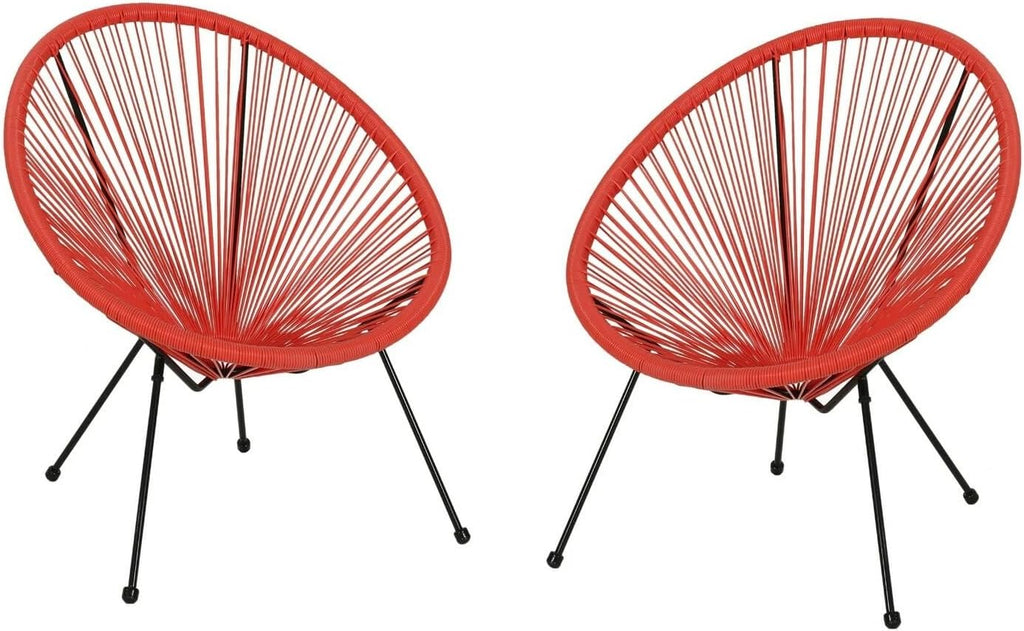 Dancongtea Set of 2 Outdoor Wicker Chairs, PE Rattan Armchair with Steel Frame, Modern Woven Basket Chair for Patio Balcony Garden, Orange