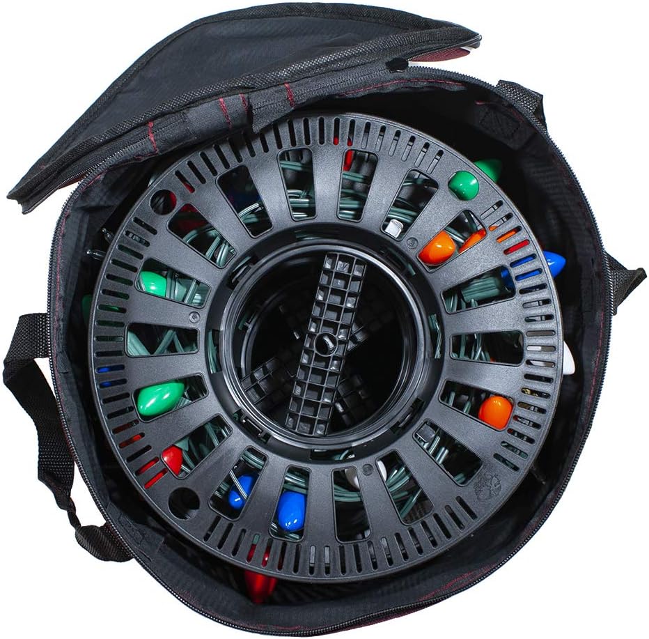 612 Vermont Christmas Light Storage Reel Holder with Installation Clip, Polyester Zip up Bag, Organizes up to 150 Foot of Mini Lights