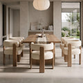 Hyfirm Set of 6 Modern Boho Barrel Dining Chairs with Wood Legs, White Upholstered Accent Armchairs with Thick Padded Cushion for Kitchen, Minimalist Natural Chic Chairs for Living Room