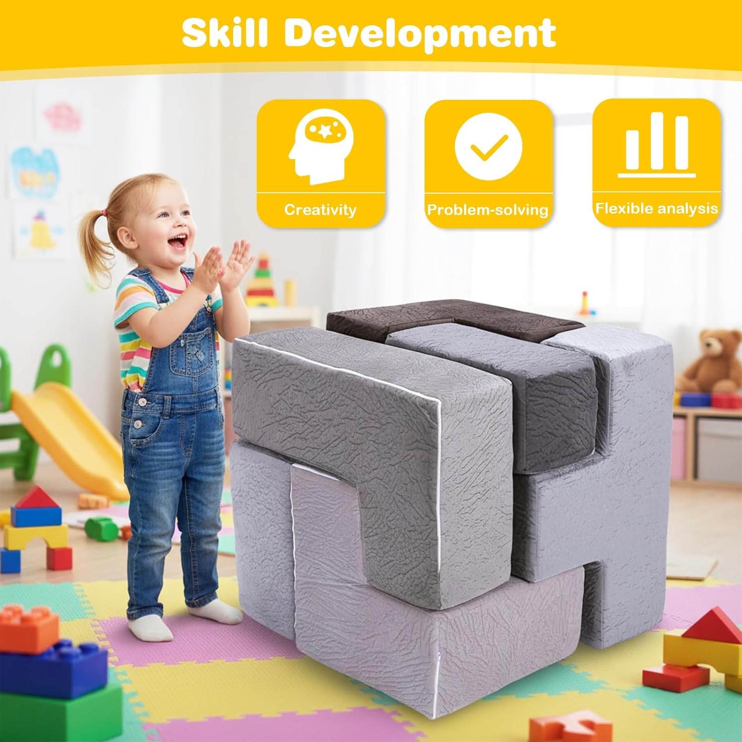 7Pcs Stackable Kids Chair Set, Washable & Wear-Resistant for Playroom | plastic, anti-tip design, easy to clean, lightweight & sturdy. Ideal for daycare, classroom, or home.