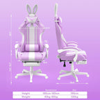 Ferghana Kawaii Light Purple Gaming Chair with Bunny Ears, Ergonomic Cute Gamer Chair with Footrest and Massage, Racing Reclining Leather Computer Game Chair for Girls Adults Teens Kids