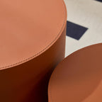 Modern Round Side Table Set of 2, MDF Core with Saddle Leather Upholstery, Cylinder Accent End Tables for Bedroom, Living Room, Apartment, Lounge, Bedside Decor, Coffee Table Use (Orange)