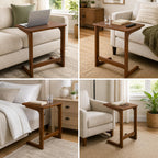 C-Shaped Side Table for Couch, Solid Wood End Table, Wooden C Table for Sofa, Couch Side Table for Laptop, Small End Table for Living Room, Bedroom, Walnut, 23.6 x 15.7 x 27.6 in