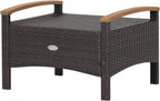 Tangkula 2 Piece Patio Rattan Ottomans, Outdoor Wicker Footstool w/Acacia Wood Handles, Soft Zippered Cushions, 3-in-1 Function Footstool Seat & Side Table for Backyard, Balcony, Poolside (Red)