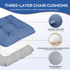 Chair Cushions for Dining Chairs Set of 2 Non Slip Cushions for Kitchen Chairs 4" Thick Seat Cushions 2 Pack Waterproof Chair Pads for Dining Room Indoor with Ties 16.5"x16.5" Tufted Memory Foam Blue