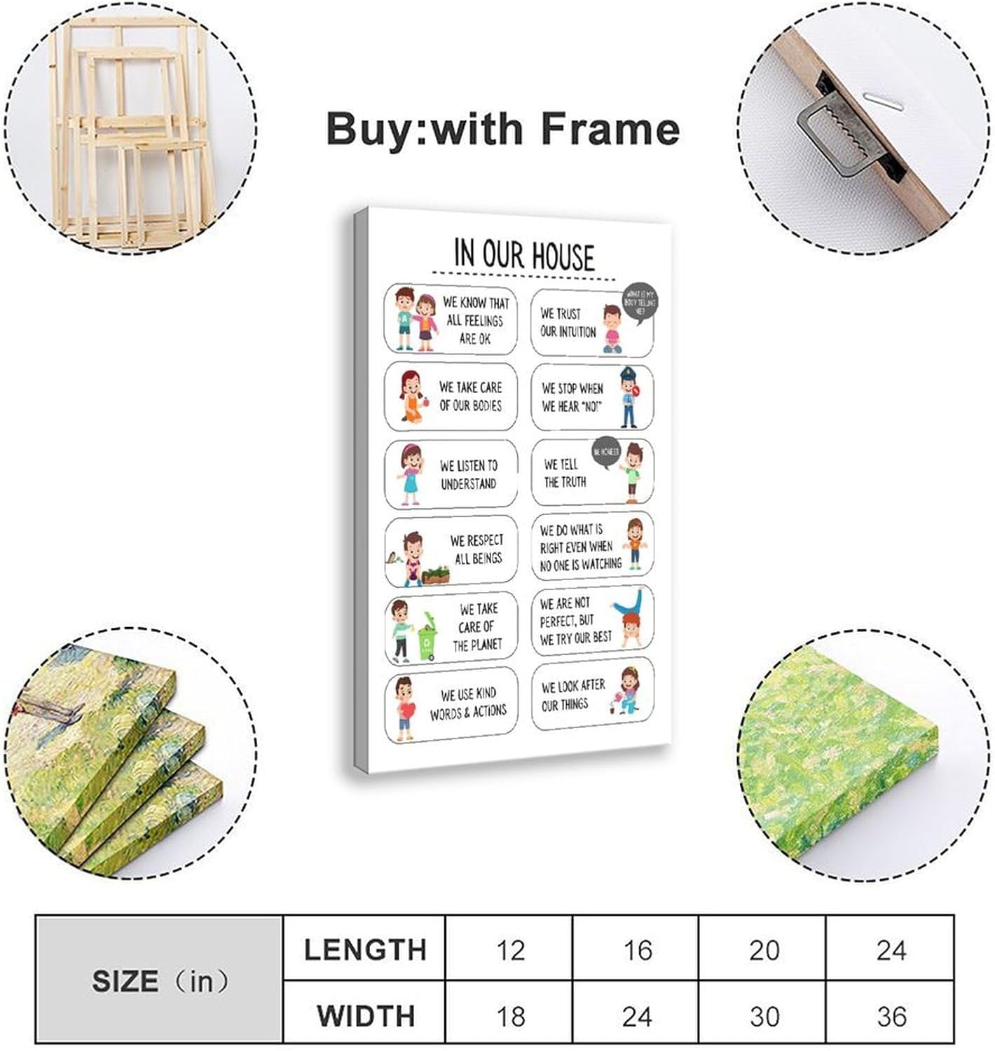 YFET Positive House Rules For Kids Family Art Wall Decor Posters Classroom Therapy Room Gifts Frame 12x18inch