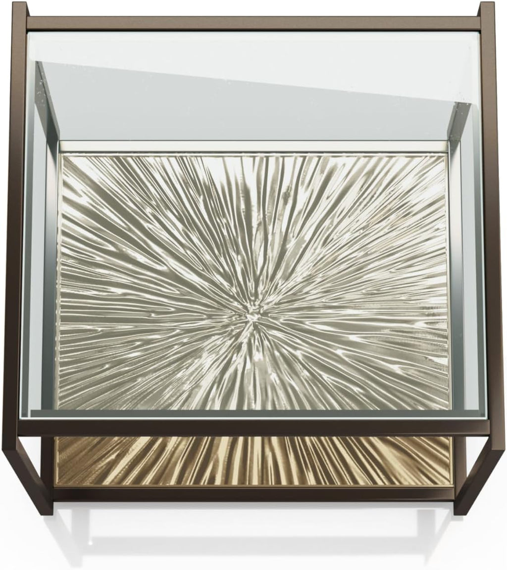 24/7 Shop at Home Aureum Modern 24-inch 1-Shelf Glass Top End Table with Sunburst Bottom Panel, Metal Frame for Living Room, Office, Antique Gold & Black