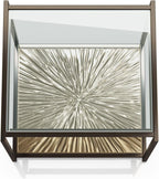 24/7 Shop at Home Aureum Modern 24-inch 1-Shelf Glass Top End Table with Sunburst Bottom Panel, Metal Frame for Living Room, Office, Antique Gold & Black