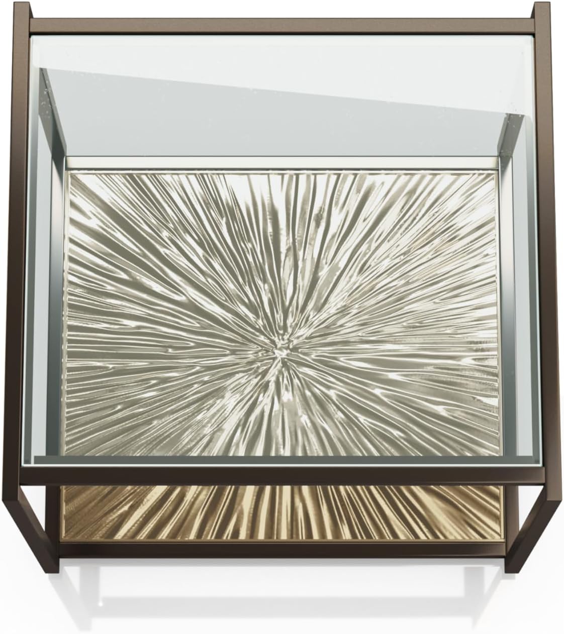 24/7 Shop at Home Aureum Modern 24-inch 1-Shelf Glass Top End Table with Sunburst Bottom Panel, Metal Frame for Living Room, Office, Antique Gold & Black