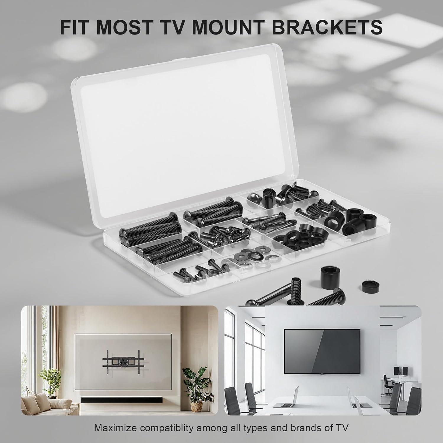 WALI Universal TV Mounting Hardware Kit Set Includes M4 M5 M6 M8 TV Screws and Spacer Fit Most TVs up to 80 inch (UVSP), Black