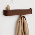 MTZ Solid Wooden Wall Mounted Coat Rack with Shelf & 5 Hidden Hooks – Modern Entryway Coat Hanger, Wood Coat Rack for Jackets, Bags & Keys, Minimalist Wall Hook Rack (Walnut)