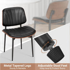 REONEY Dining Chairs Set of 4, Mid-Century Modern Upholstered PU Leather Chairs with Walnut Bentwood Back and Metal Legs Adjustable Feet for Kitchen Dining Room, Black Shell Strips
