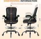 HYLONE Drafting Chair Adjustable, Tall Office Chair Lumbar Support Ergonomic Standing Desk Chair Heavy Duty Tall Drafting Stool for Artists with Footrest Home Office Drafting Stool