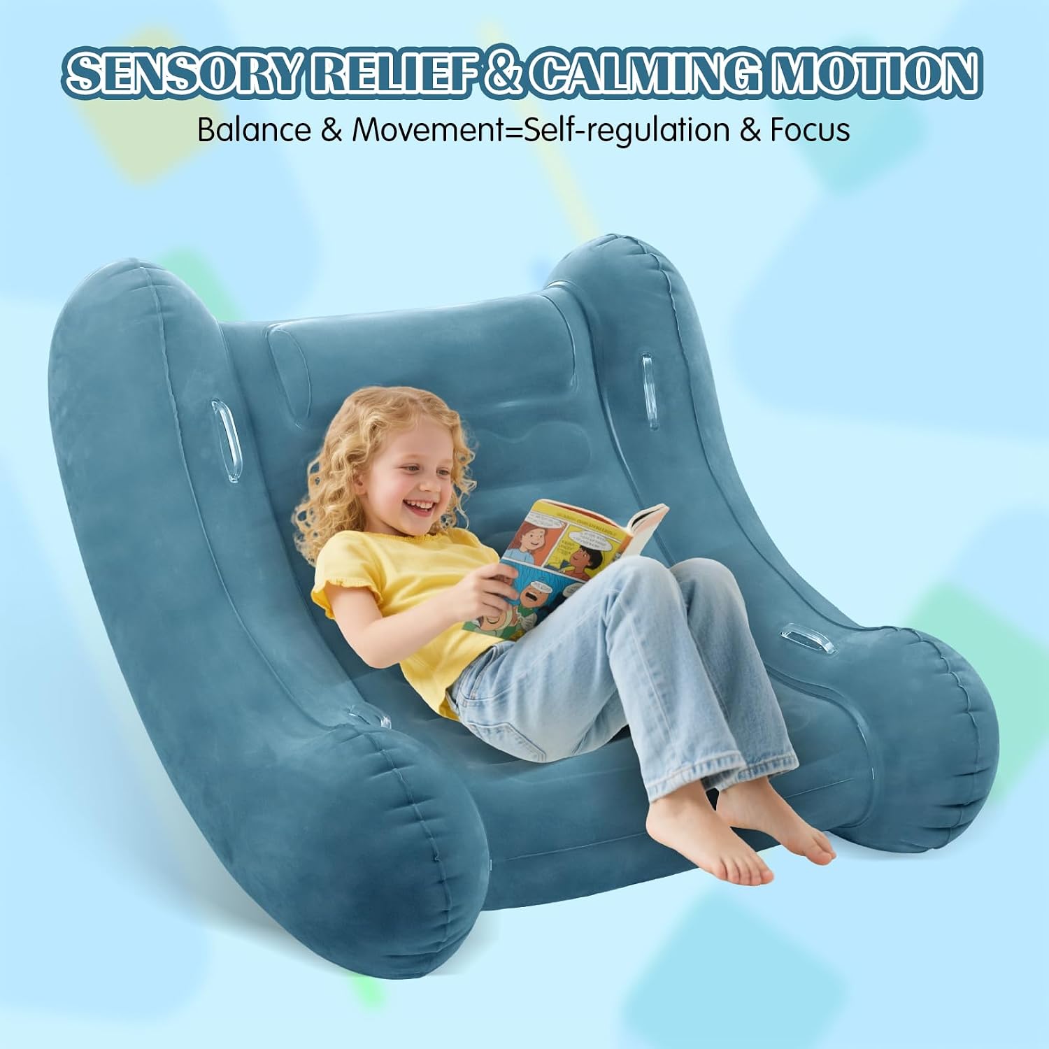 Sensory Rocker Chair for Kids, 55” x 55” x 46” Air Cloud Rocker, Inflatable Sensory Chair for Autistic ADHD Child, Indoor/Outdoor Toddler Rocking Chair