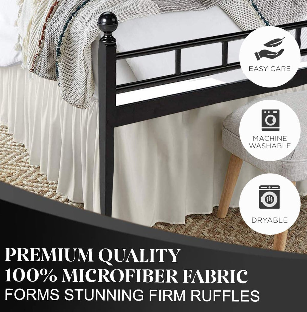 Ruffled Bed Skirt with Split Corners, Ivory, Queen 16 Inch Drop Bedskirt, Hotel Quality Brushed Microfiber Wrinkle Free Dust Ruffle Bed Skirt Queen Size