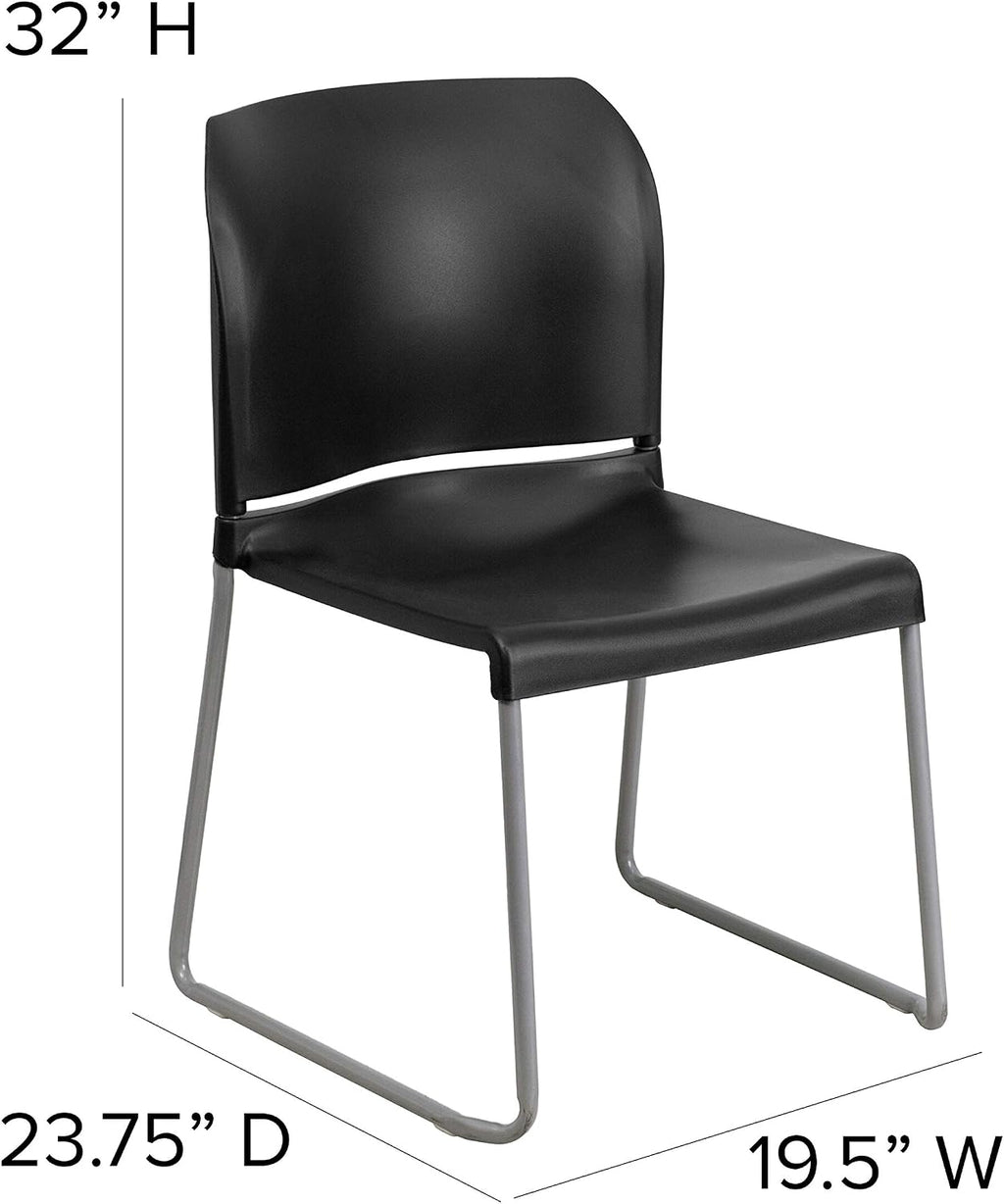 EMMA + OLIVER Home and Office Guest Chair Black Full Back Contoured Sled Base Stack Chair