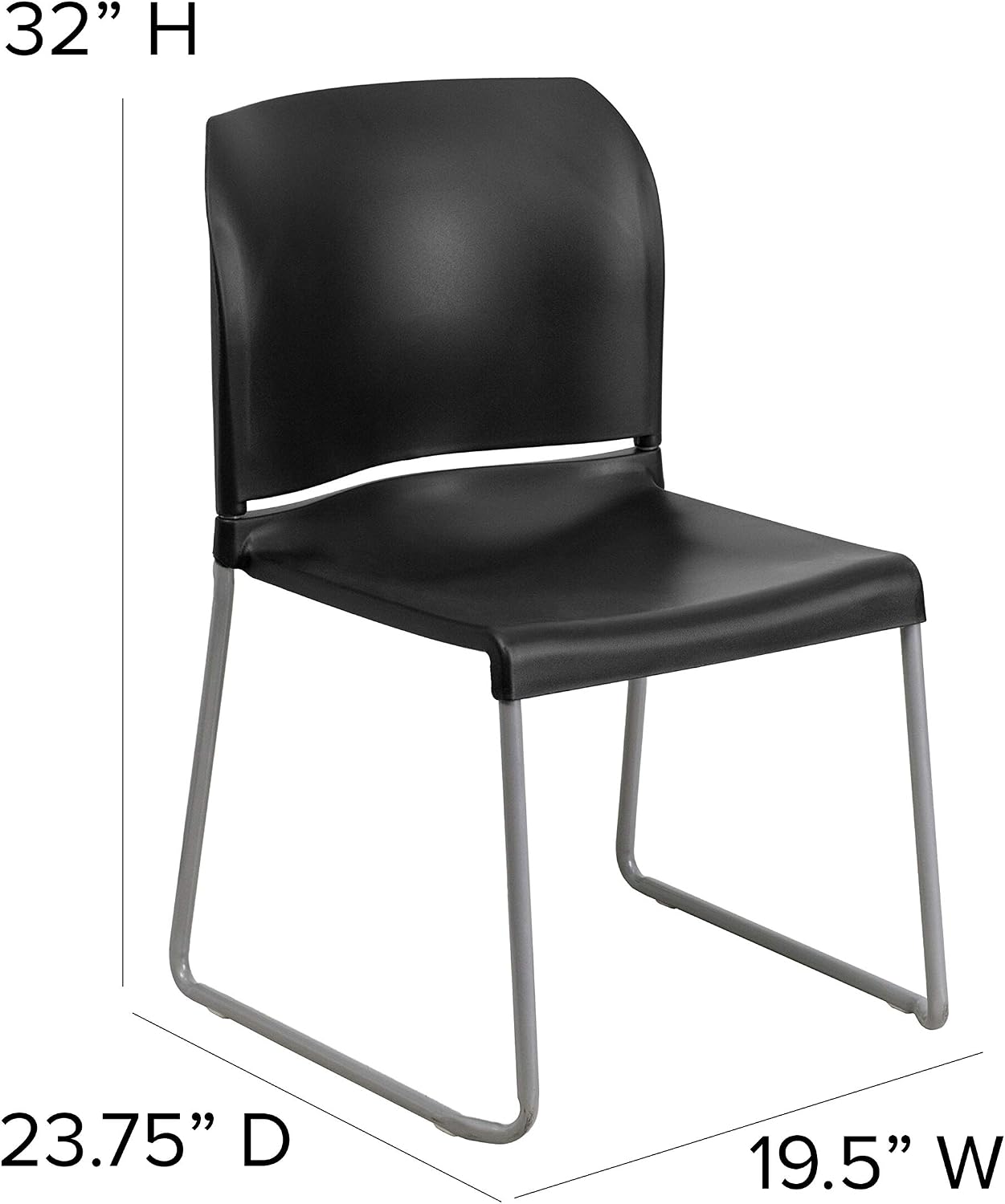 EMMA + OLIVER Home and Office Guest Chair Black Full Back Contoured Sled Base Stack Chair